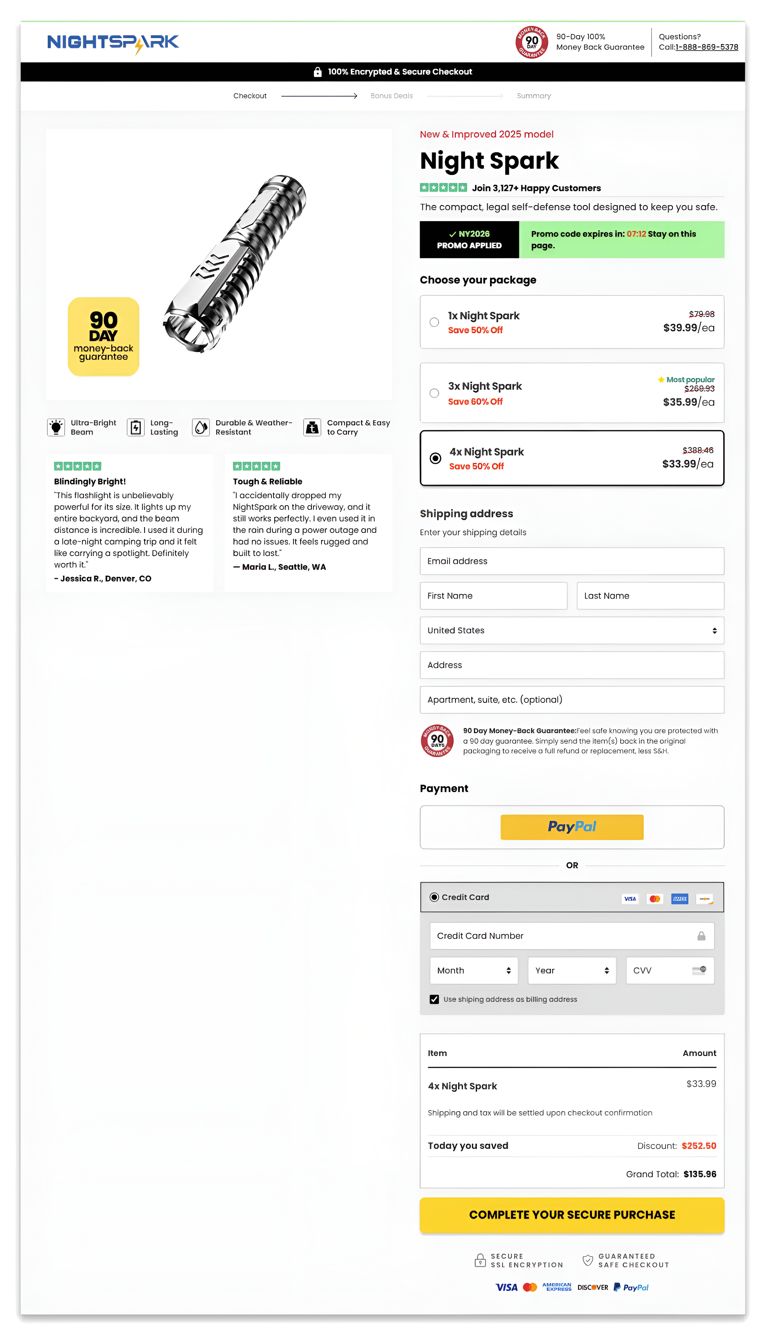 Night Spark checkout page.